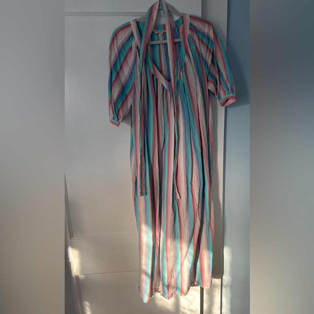 Striped Pastel Maxi Dress in Pink, Blue & White